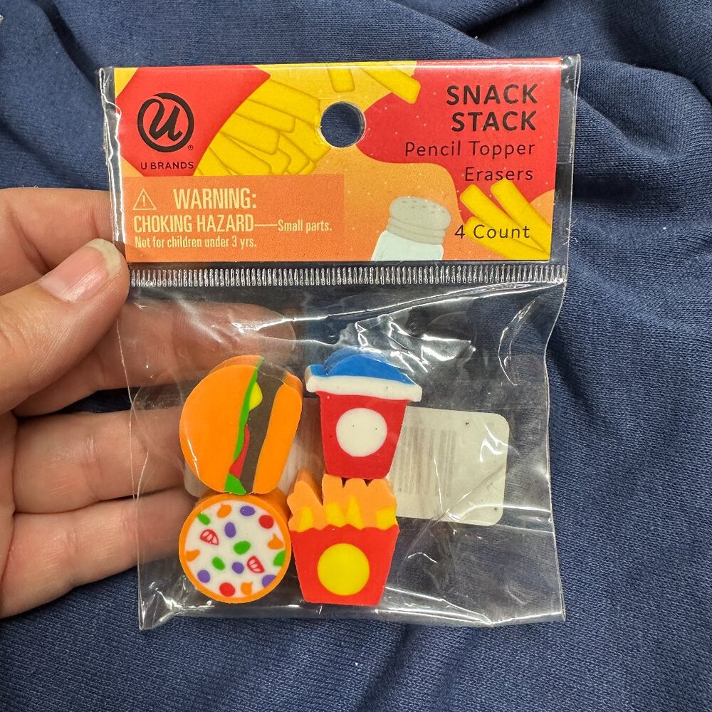 Pack of 8 Snack Stack Pencil Top Erasers - 32 Total Erasers
